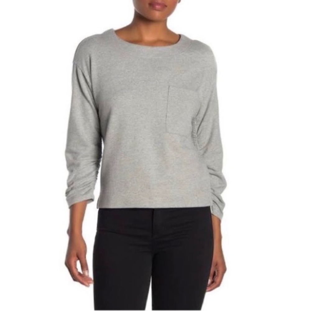 Ella Moss NWT Reese Sweater Gray Gathered 3/4 Sleeves XS